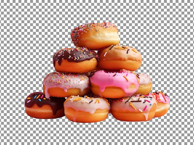 PSD pilha de deliciosos donuts isolados em fundo transparente