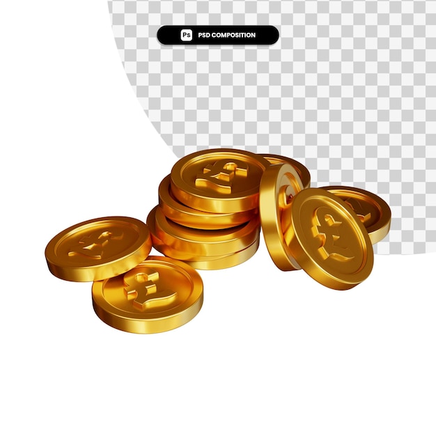 Pilha de libra de moedas de ouro em renderização 3d isolada