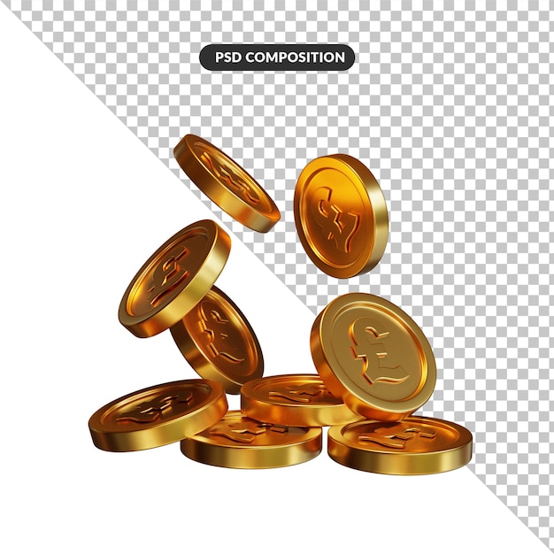 PSD pilha de moedas de ouro em renderização 3d