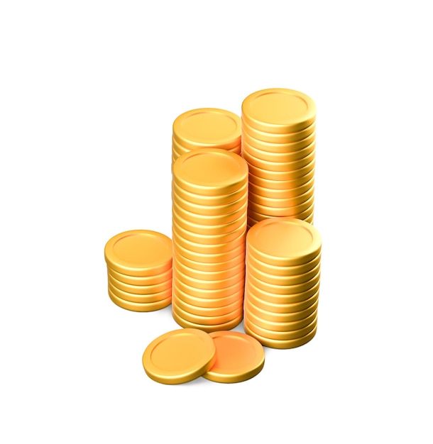 Pilha de moedas de ouro fundo isolado ilustração de renderização 3d