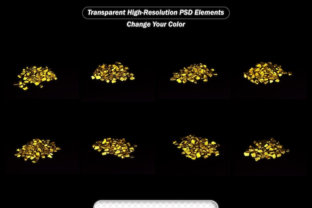 PSD pilha de pepitas de ouro ou minério de ouro em fundo preto