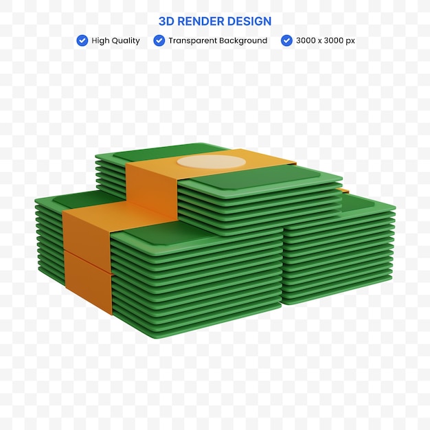 Pilha de renderização 3d de dinheiro isolada