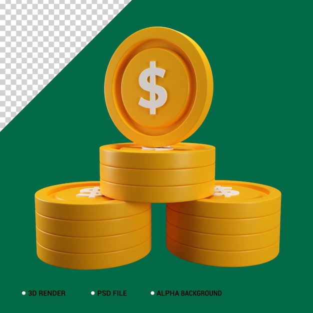 PSD pilha de renderização 3d de moedas de ouro psd premium