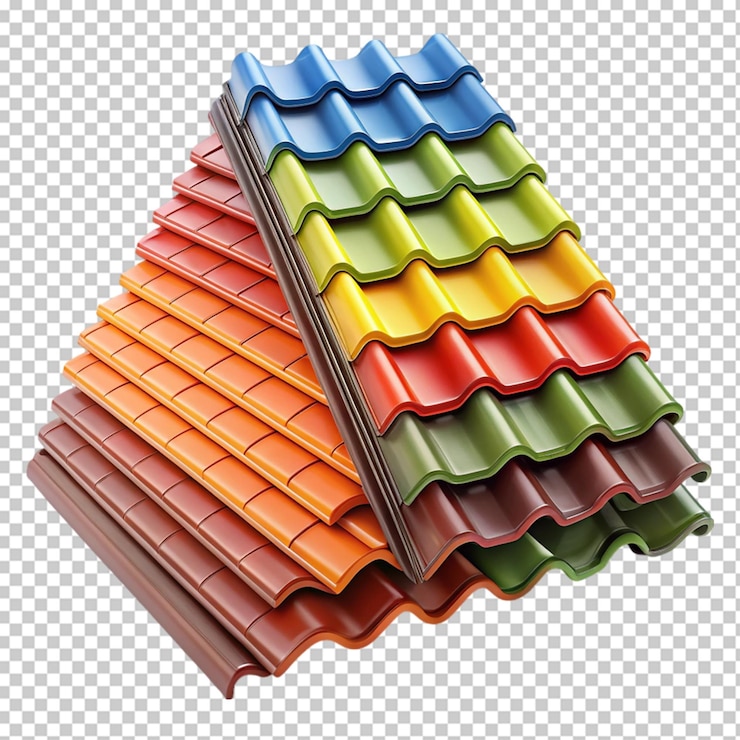 PSD pilha de telhas de telhado coloridas prontas para instalação