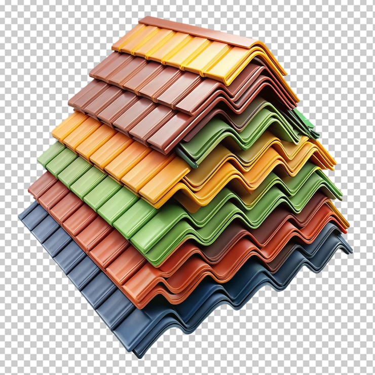 PSD pilha de telhas de telhado coloridas prontas para instalação