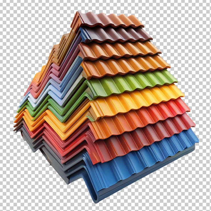 PSD pilha de telhas de telhado coloridas prontas para instalação