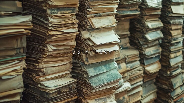 PSD pilhas de documentos e livros de papel envelhecidos e desgastados