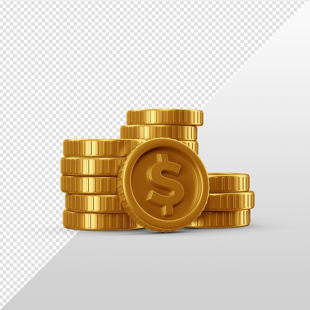 Pilhas de moedas de dinheiro de ouro 3D Render