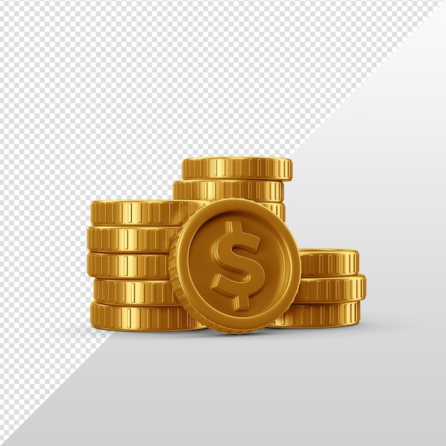 PSD pilhas de moedas de dinheiro de ouro 3d render