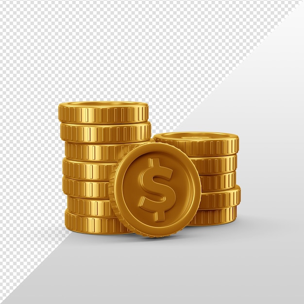 Pilhas de moedas de dinheiro de ouro 3D Render