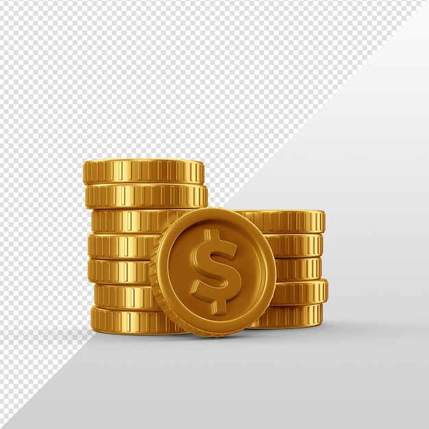 PSD pilhas de moedas de dinheiro de ouro 3d render