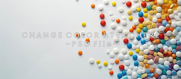 PSD pillole e compresse colorate su sfondo bianco