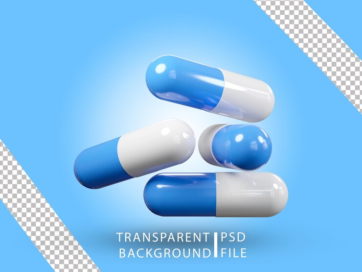 Pillole medicinali PSD con elementi grafici di sfondo trasparente