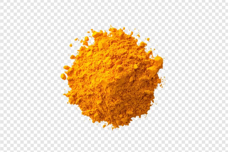 PSD pilo de pó de cúrcuma laranja brilhante em um fundo transparente