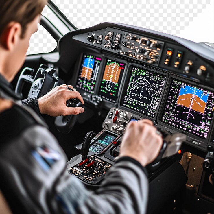 PSD un piloto está sentado en la cabina de un avión