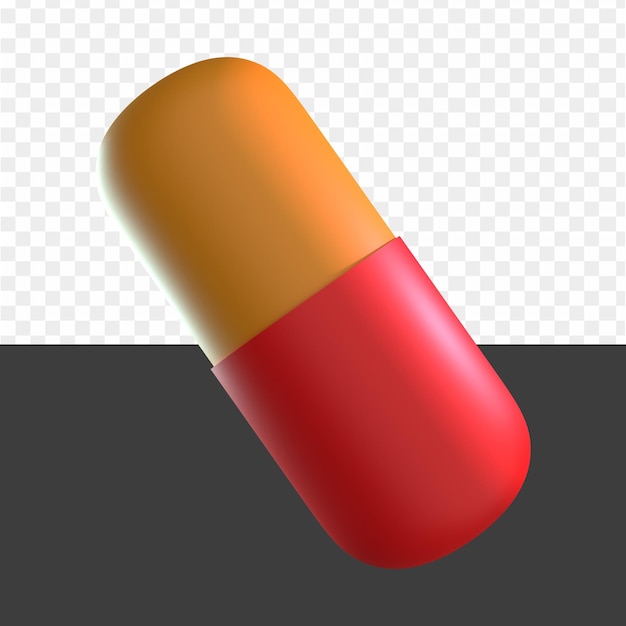 Une pilule avec une pilule rouge et orange sur un fond transparent