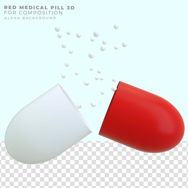 PSD pilule rouge ouverte de rendu 3d