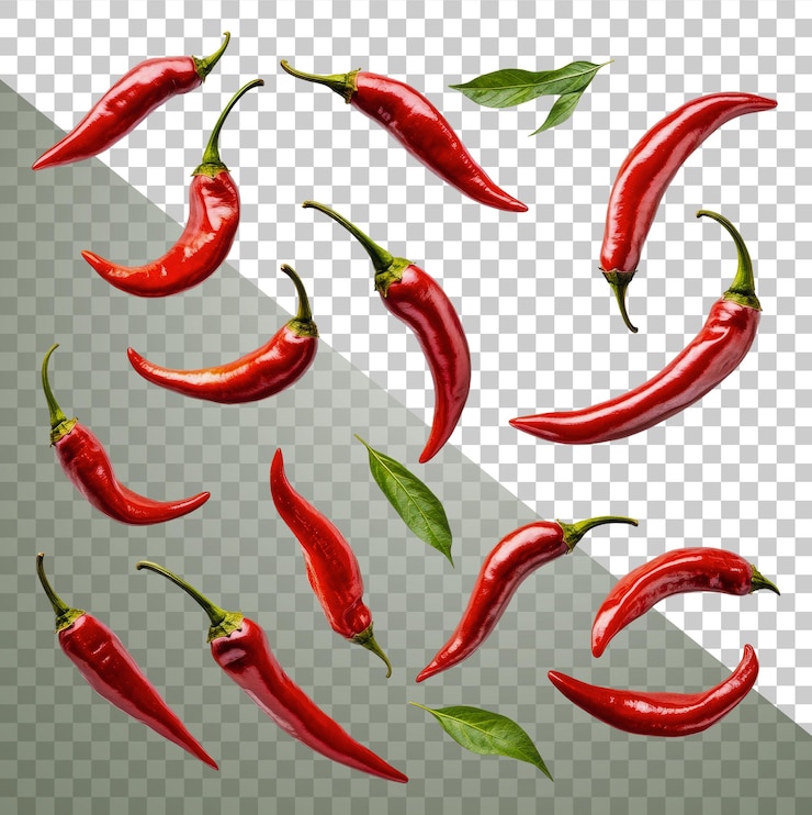 PSD pimentas vermelhas agrupadas em branco cortado stock png