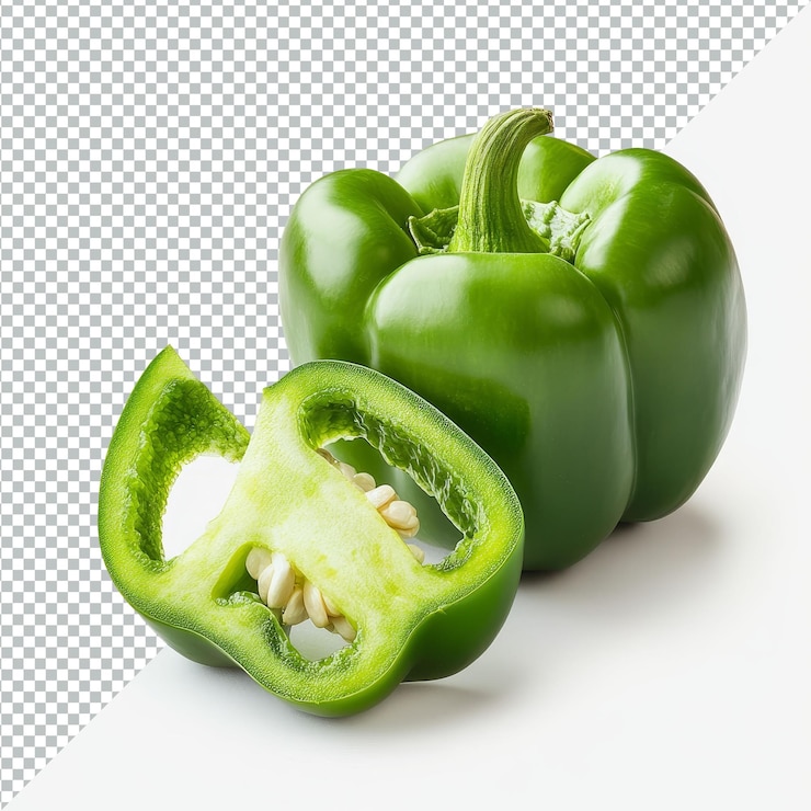 PSD pimienta verde recién cortada aislada sobre un fondo transparente para presentaciones y recetas culinarias
