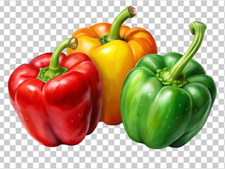 PSD pimienta verde roja dulce y pimienta amarilla aislada
