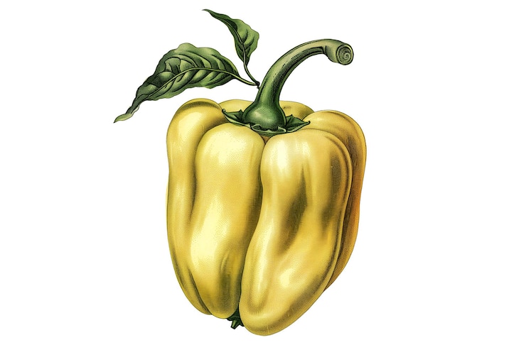 PSD un pimiento amarillo con un tallo verde