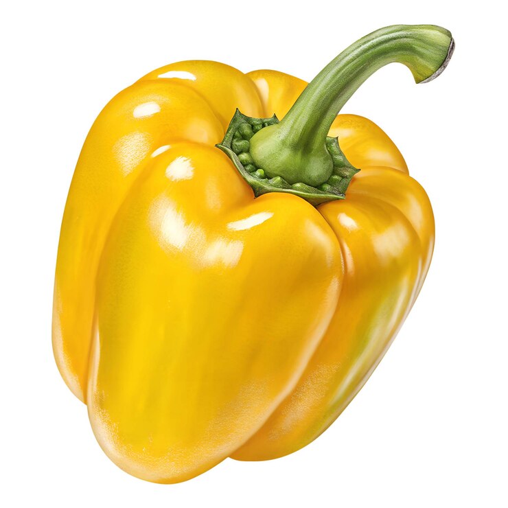 PSD un pimiento amarillo vibrante aislado y fresco con su tallo verde