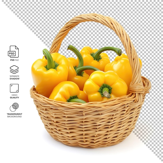 Pimientos amarillos en una canasta aislados sin fondo
