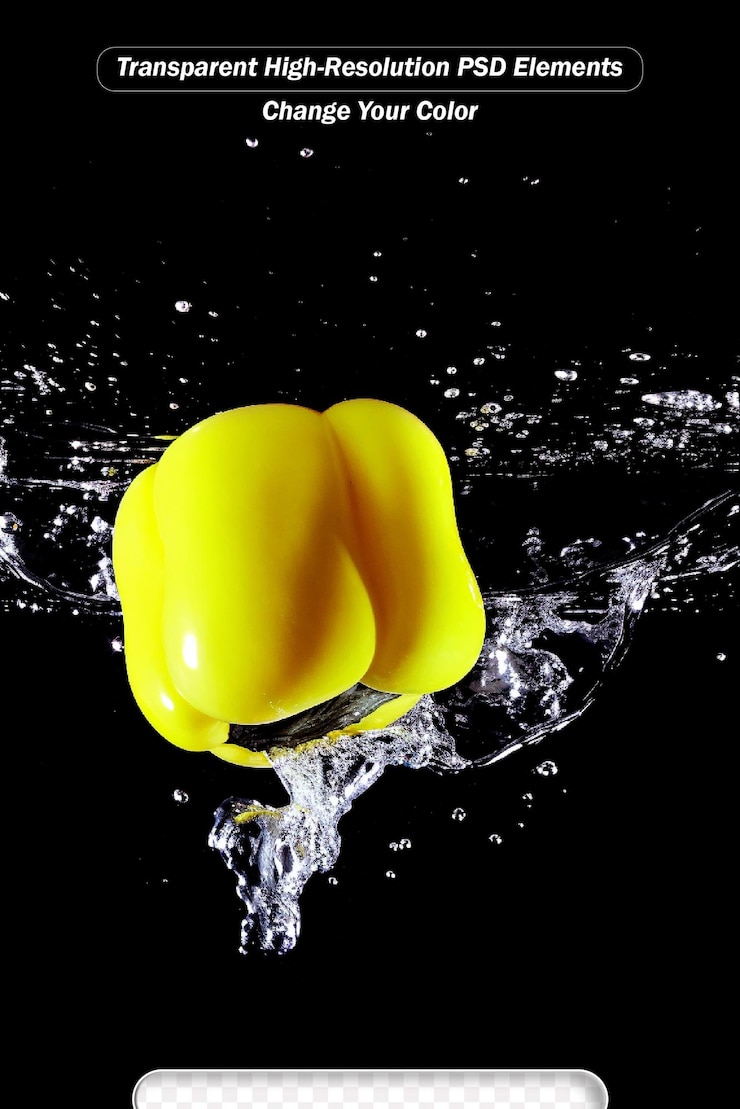 PSD pimientos amarillos dulces salpicados en el agua