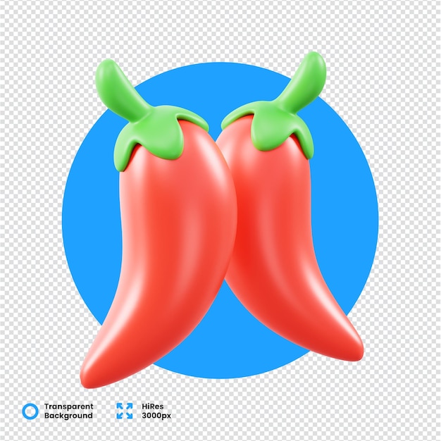 Pimientos chiles vibrantes en 3D sobre un fondo transparente