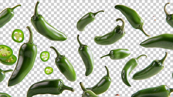 PSD pimientos de jalapeno verdes sobre un fondo transparente