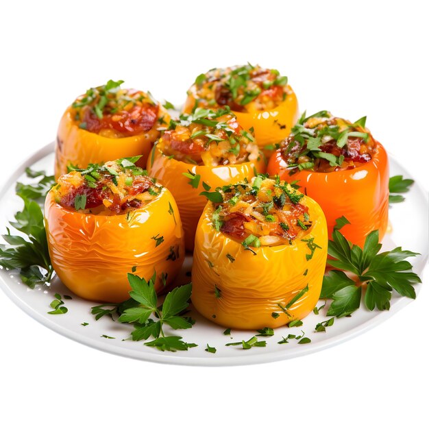 Pimientos rellenos adornados con perejil