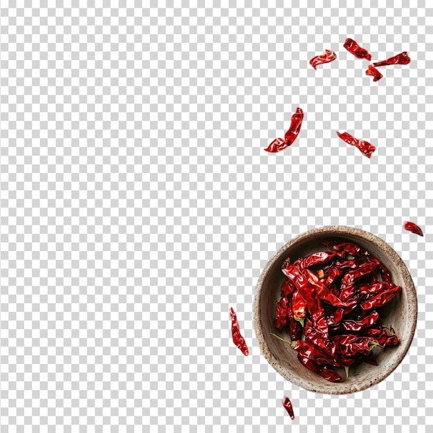 Pimientos secos en un cuenco aislados sobre un fondo transparente