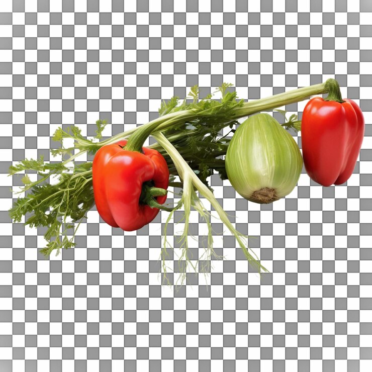PSD pimientos y verduras rojas vibrantes aislados sobre un fondo transparente