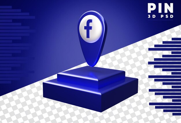 Pin 3d con representación del logotipo de facebook de color metálico aislado