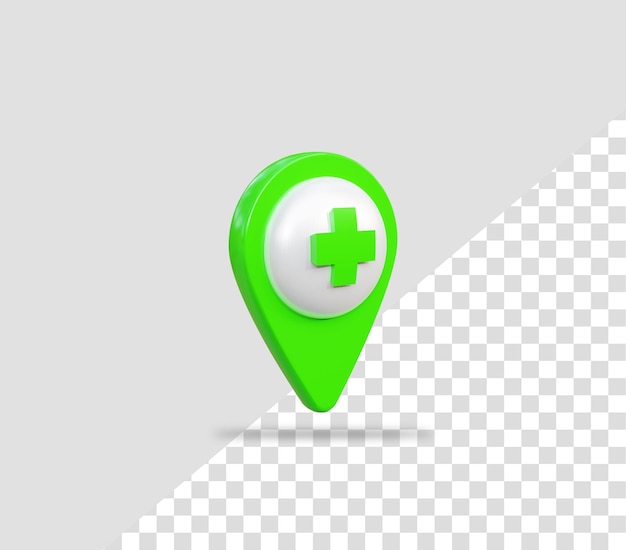 Pin e gps do mapa do ícone de localização do hospital 3d