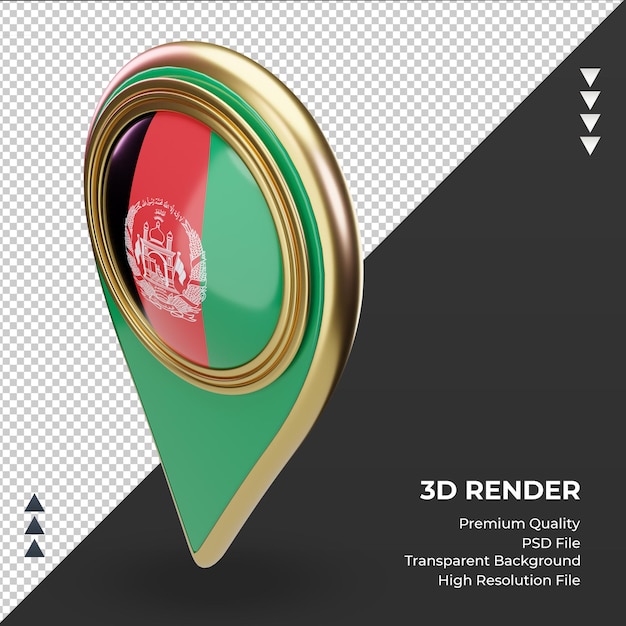 Pin d'emplacement 3d drapeau de l'Afghanistan rendu vue de droite