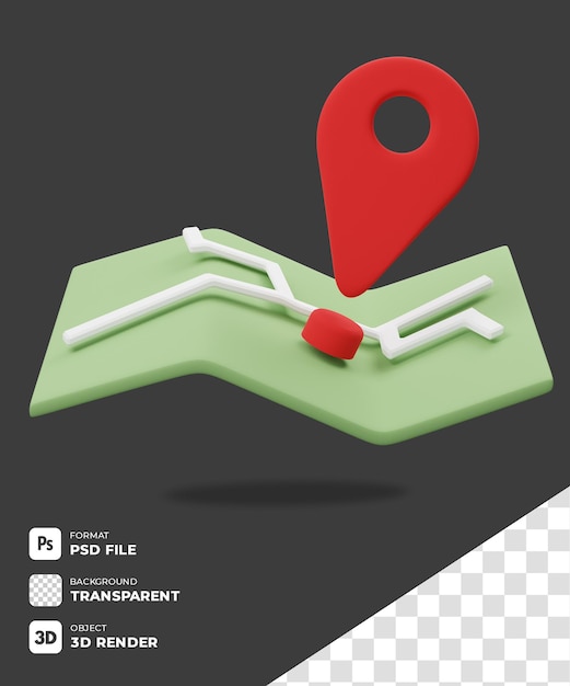 Pin gps 3d vermelho no ícone do mapa com fundo transparente