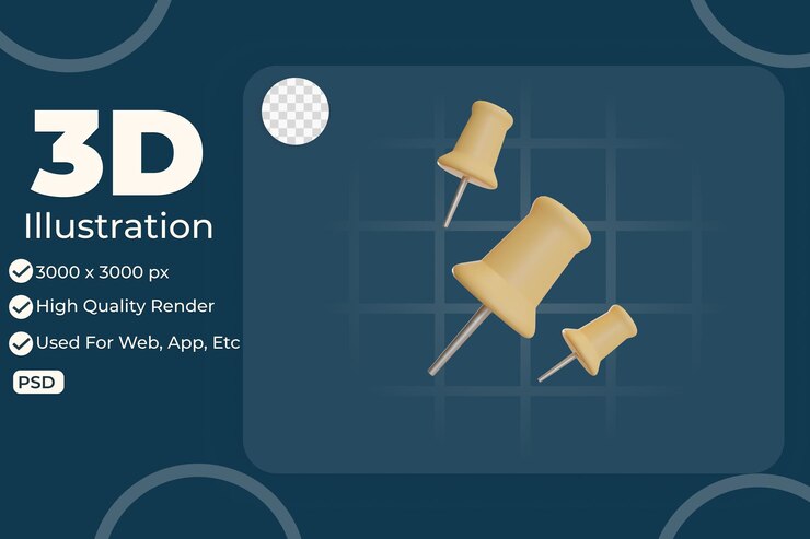 PSD el pin del icono de ilustración 3d se puede utilizar para el gráfico de información de la aplicación web