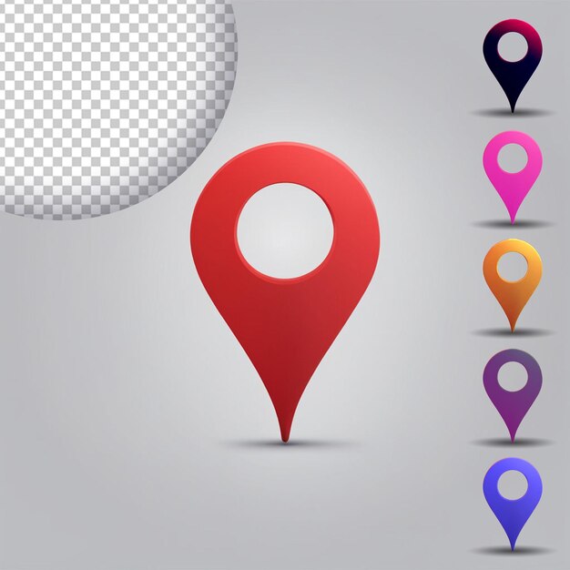 El pin del icono del mapa de la ubicación aislado en un fondo transparente