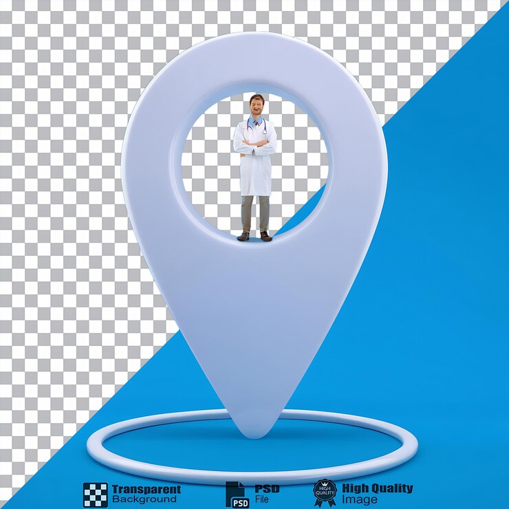 PSD el pin del mapa de navegación médica aislado en un fondo transparente