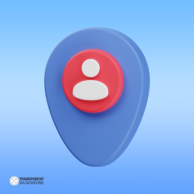 PSD pin de marcador de puntero de mapa con un icono de usuario de persona concepto de ubicación de personas 3d