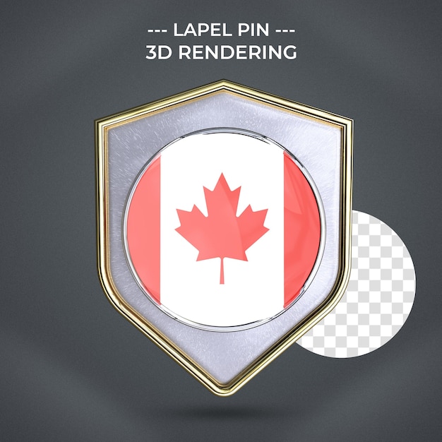 Pin de solapa realista con fondo transparente de renderizado 3d de bandera de canadá