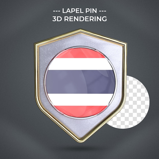 PSD pin de solapa realista con fondo transparente de renderizado 3d de bandera de tailandia