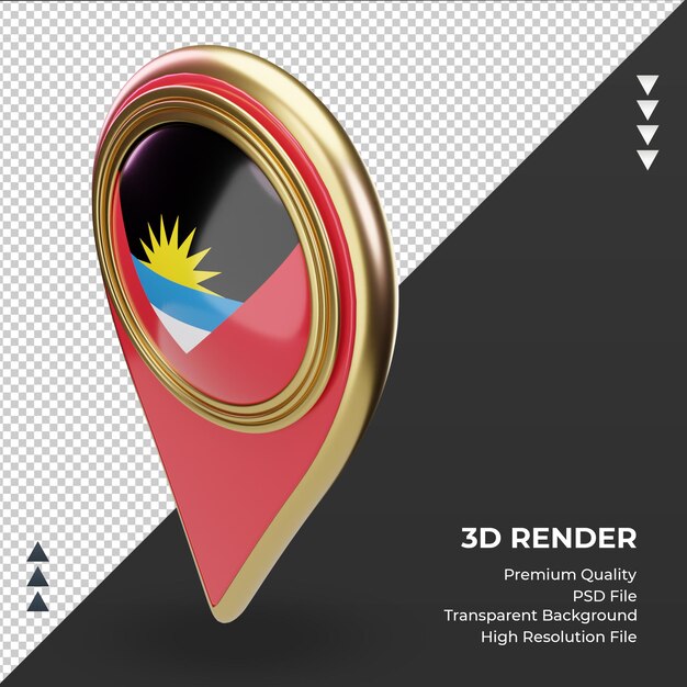 Pin de ubicación 3d bandera de antigua y barbuda representación derecha vista