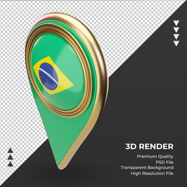 Pin de ubicación 3d bandera de brasil renderizado vista derecha