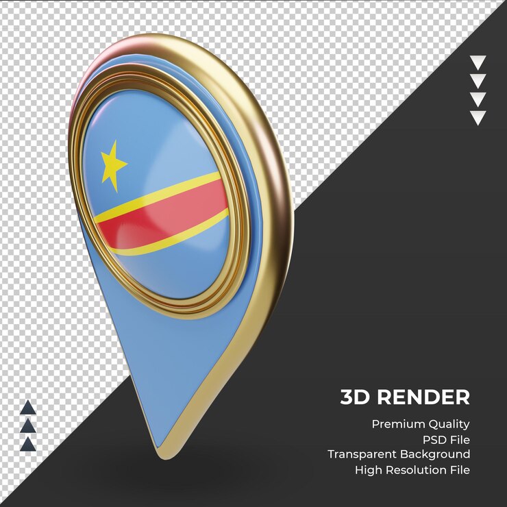 PSD pin de ubicación 3d bandera del congo democrático representación vista derecha
