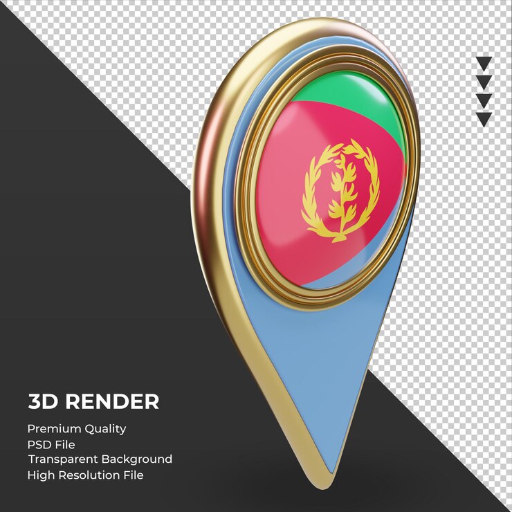 PSD pin de ubicación 3d bandera de eritrea renderizado vista izquierda