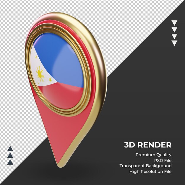 Pin de ubicación 3D bandera de Filipinas representación vista derecha