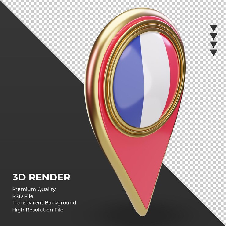 PSD pin de ubicación 3d bandera de francia renderizado vista izquierda
