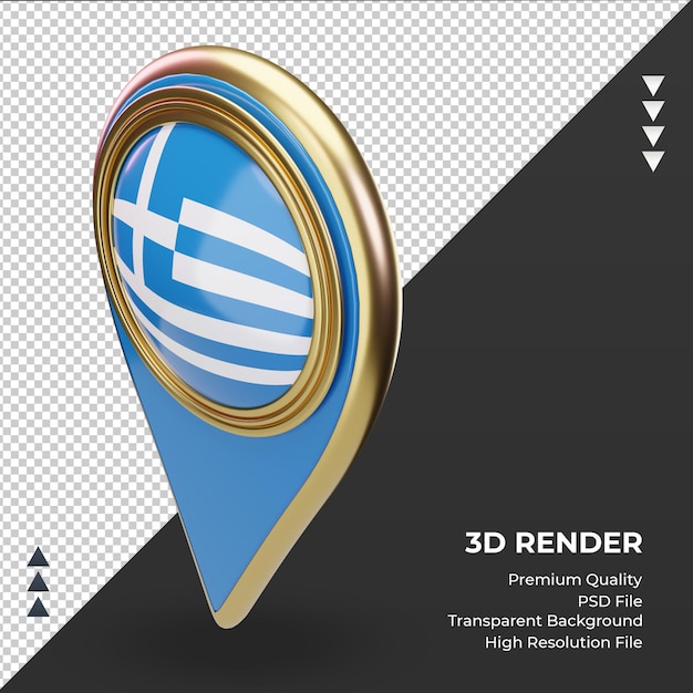 PSD pin de ubicación 3d bandera de grecia representación vista derecha